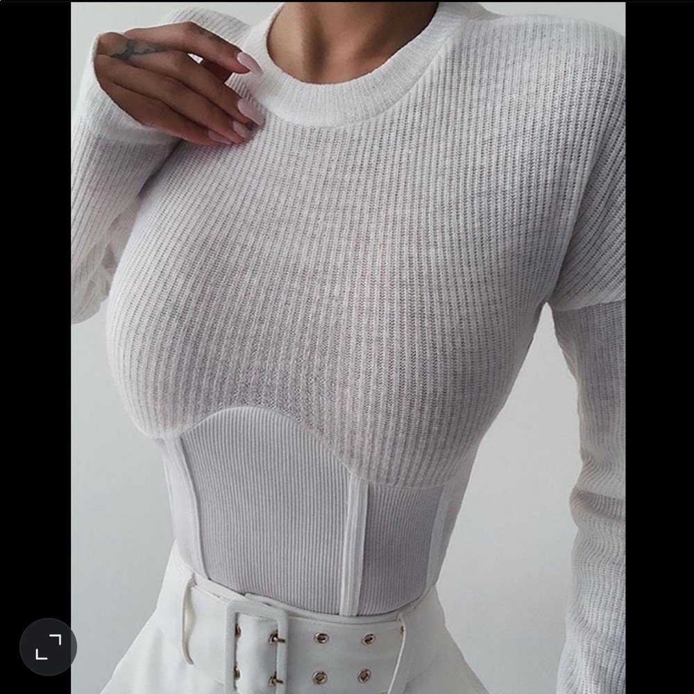 ❕White Plain Ribbed Long Sleeve Shirt❕